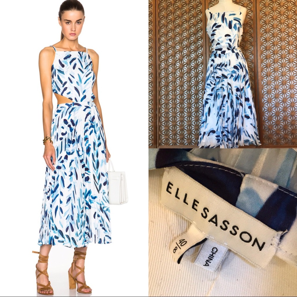 Elle Sisson Blue and White Silk Dress Size 40 8